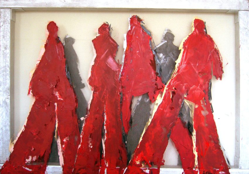 Transparent painting: Four silhouettes in red